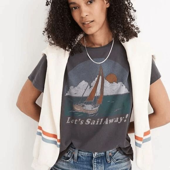 Madewell Let's Sail Away Cotton T shirt XS Gray soft feel - Picture 1 of 12